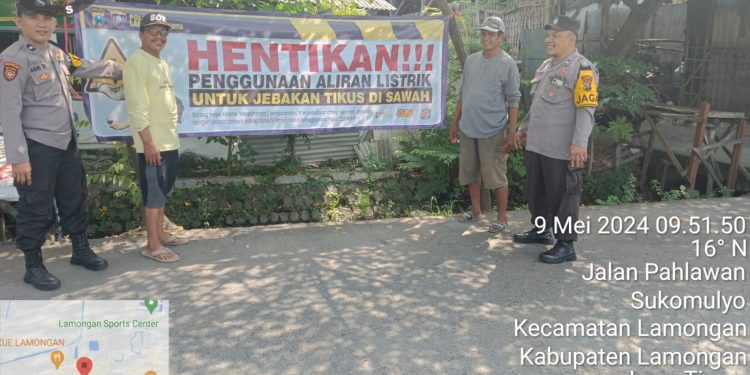 Sosialisasi larangan jebakan tikus dengan listrik oleh anggota Polsek Lamongan Kota Polres Lamongan